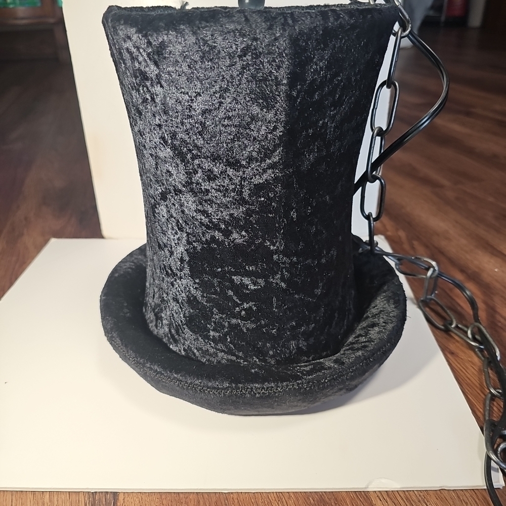 Crushed Velvet Top Hat Pendant Light. Rare Find. 10.5 × 10" At Base Hounds Tooth